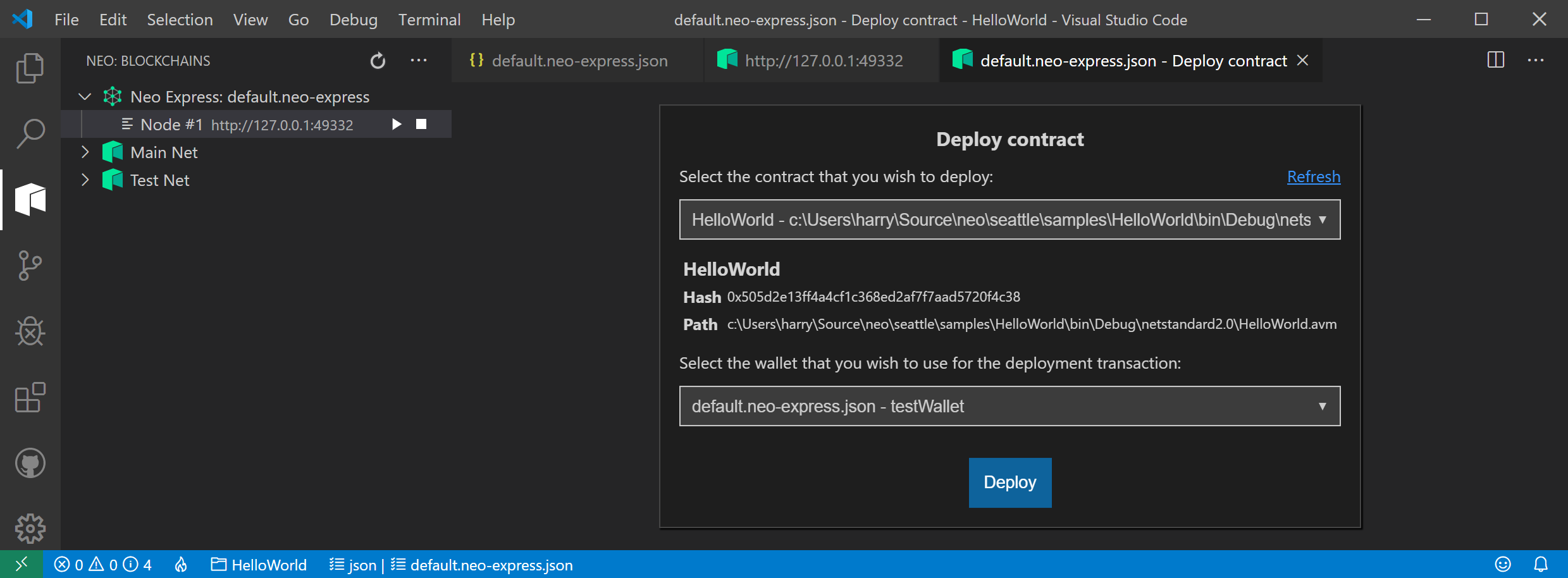 Deploy Contract Panel